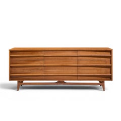 Young Manufacturing Mid Century Walnut Curved Lowboy Dresser