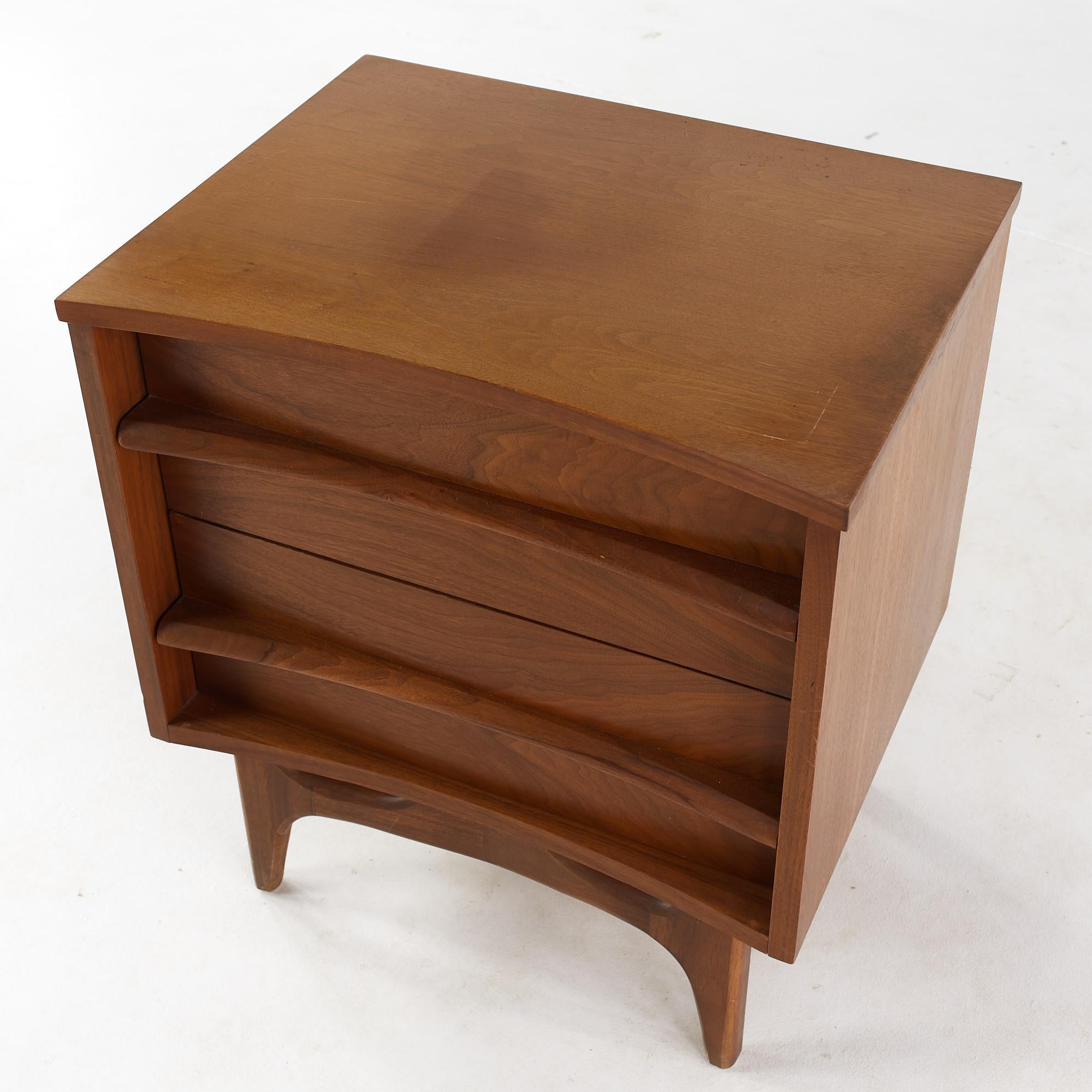 American Young Manufacturing Mid-Century Walnut Curved Nightstand For Sale