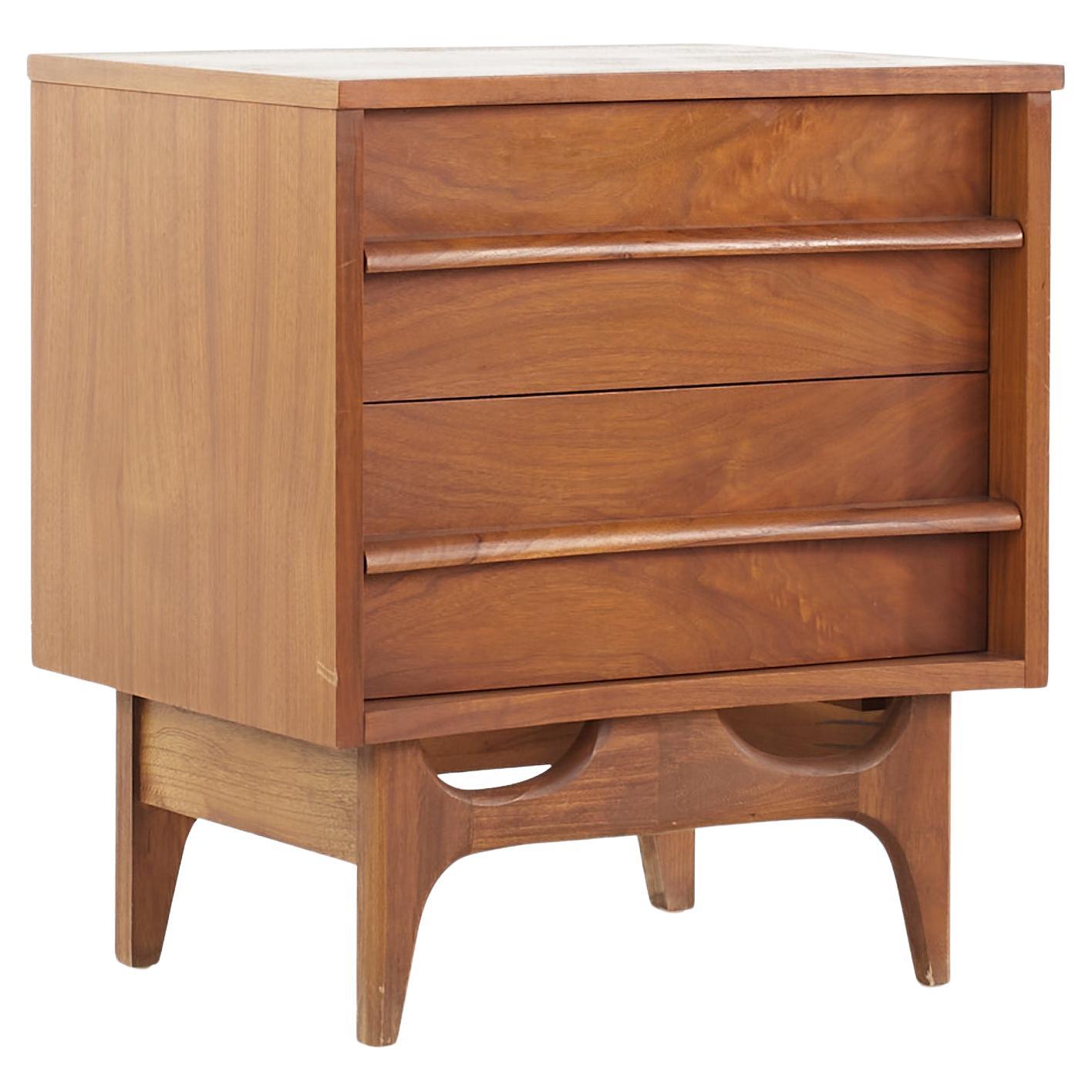 Young Manufacturing Mid-Century Walnut Curved Nightstand For Sale