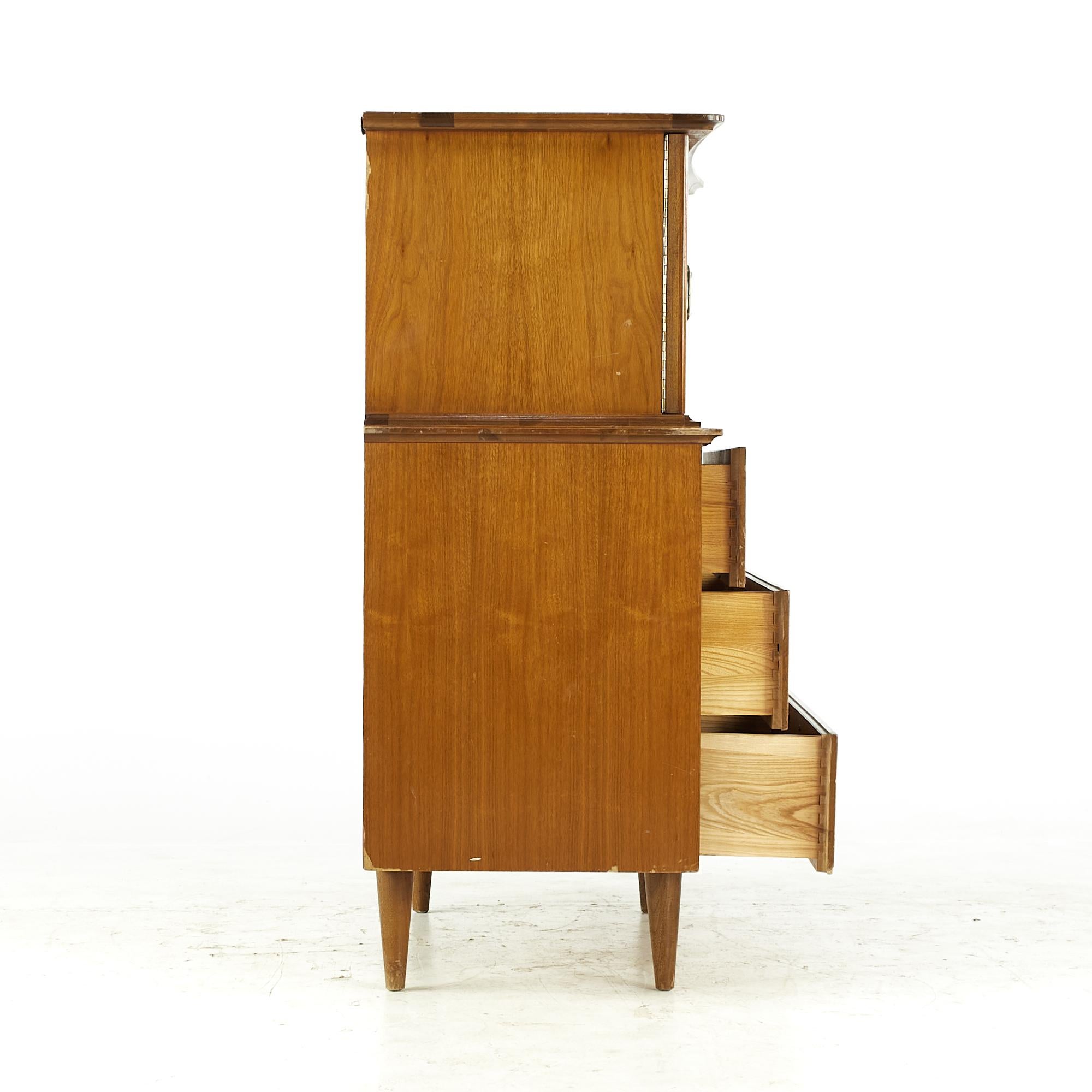 American Young Manufacturing Midcentury Walnut Highboy Dresser For Sale