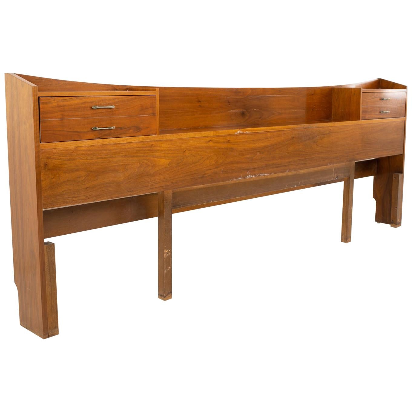 Young Manufacturing Mid Century Walnut King Headboard and Nightstands