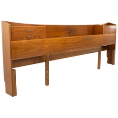 Young Manufacturing Mid Century Walnut King Headboard and Nightstands