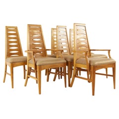 Young Manufacturing Mid Century Walnut Ladder Back Dining Chairs, Set of 8