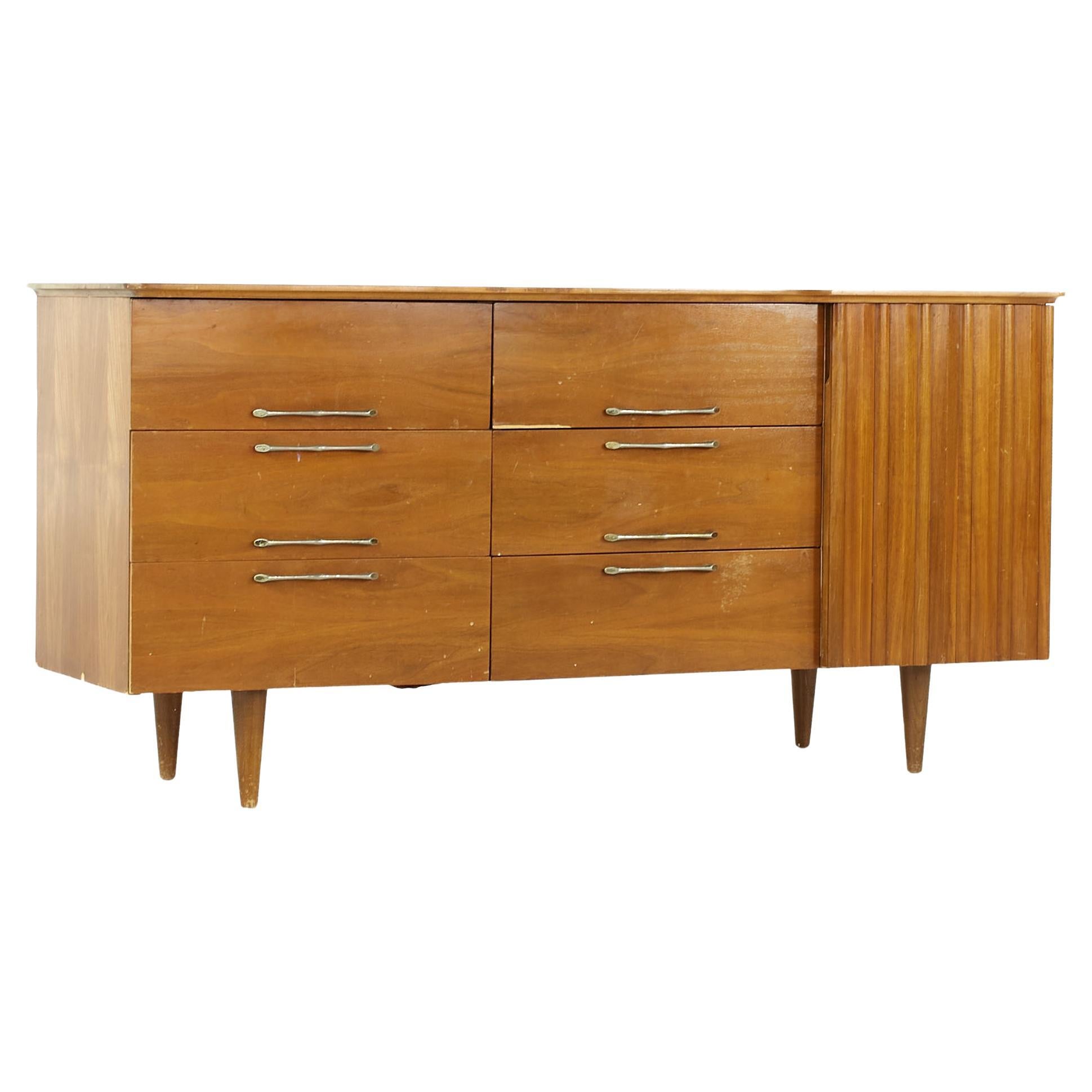 Young Manufacturing Midcentury Walnut Lowboy Dresser For Sale