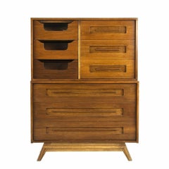 Young Manufacturing Midcentury 2-Piece Walnut Highboy Dresser