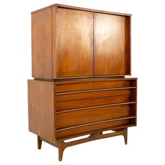 Young Manufacturing Midcentury Walnut Armoire Highboy Dresser