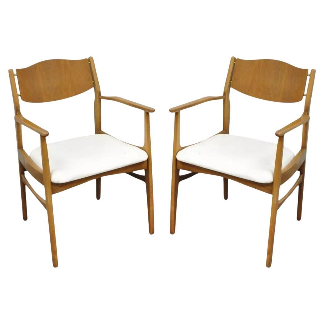 Young Mfg Mid Century Danish Modern Walnut Teak Curved Dining Arm Chairs - Pair