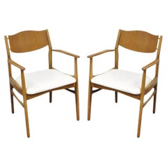 Young Mfg Mid Century Danish Modern Walnut Teak Curved Dining Arm Chairs - Pair
