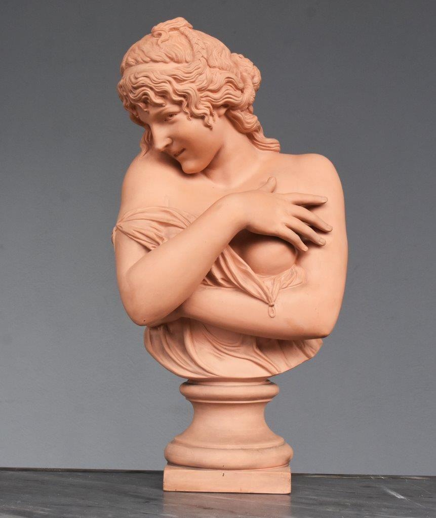 French Young Modest Girl Terracotta Clay by James Pradier