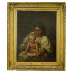Young Mother and Child Oil on Canvas by Richard Buckner