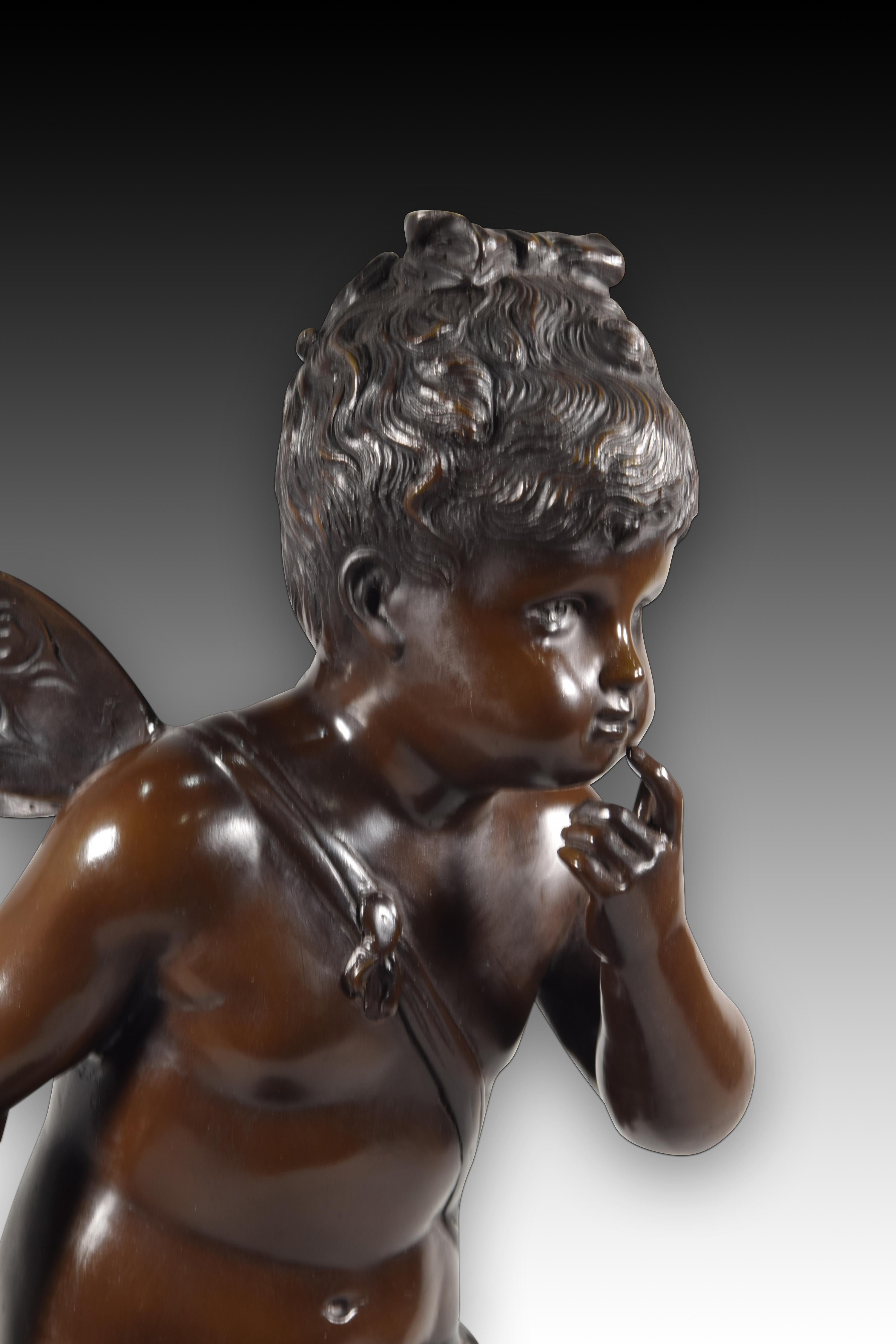 XX secolo Giovane psiche, bronzo, pietra, dopo August Moreau in vendita