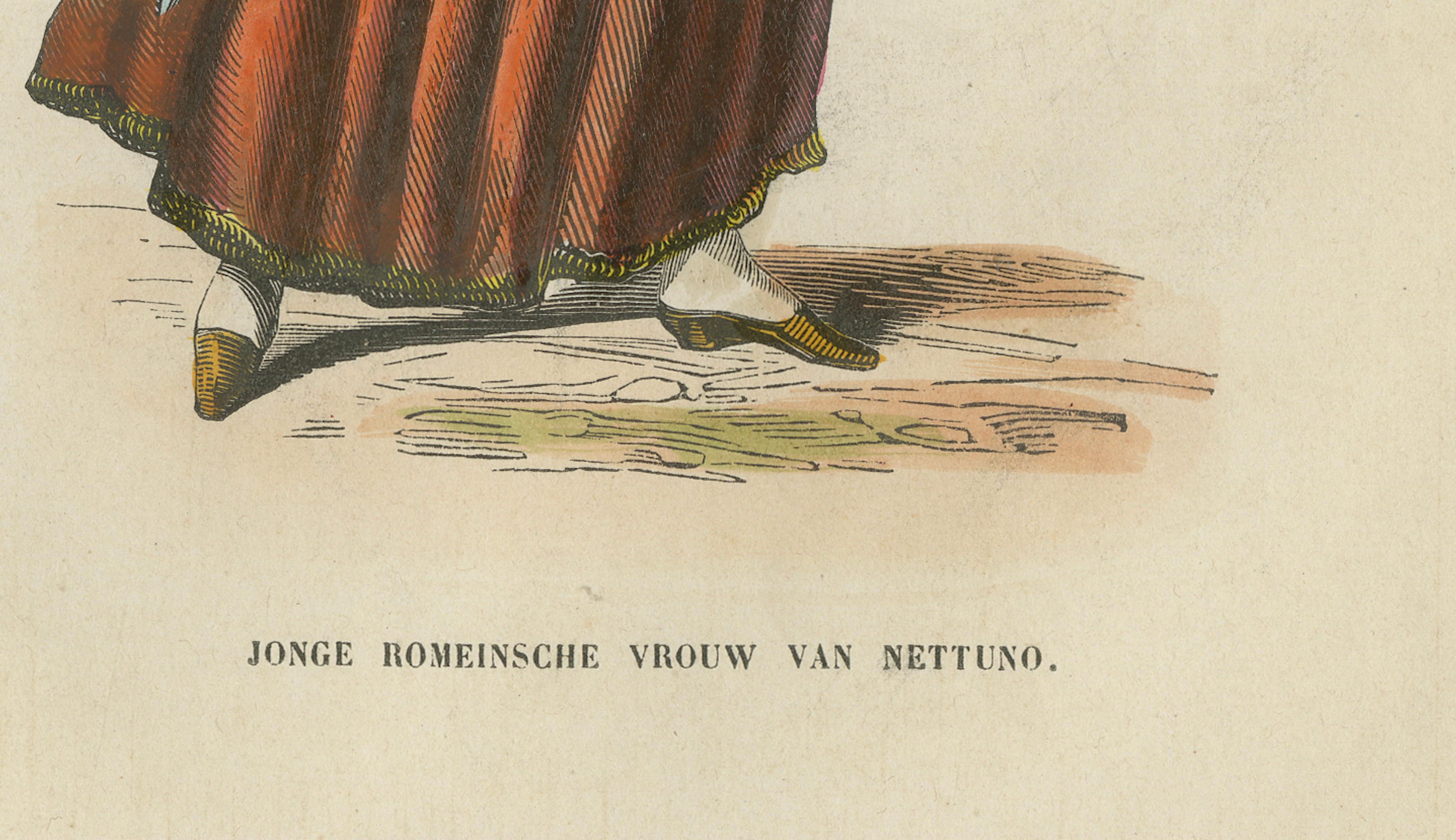 Young Roman Woman of Nettuno (near Rome) - Antique Costume Lithograph, c.1852