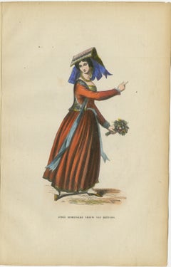 Young Roman Woman of Nettuno (near Rome) - Antique Costume Lithograph, c.1852