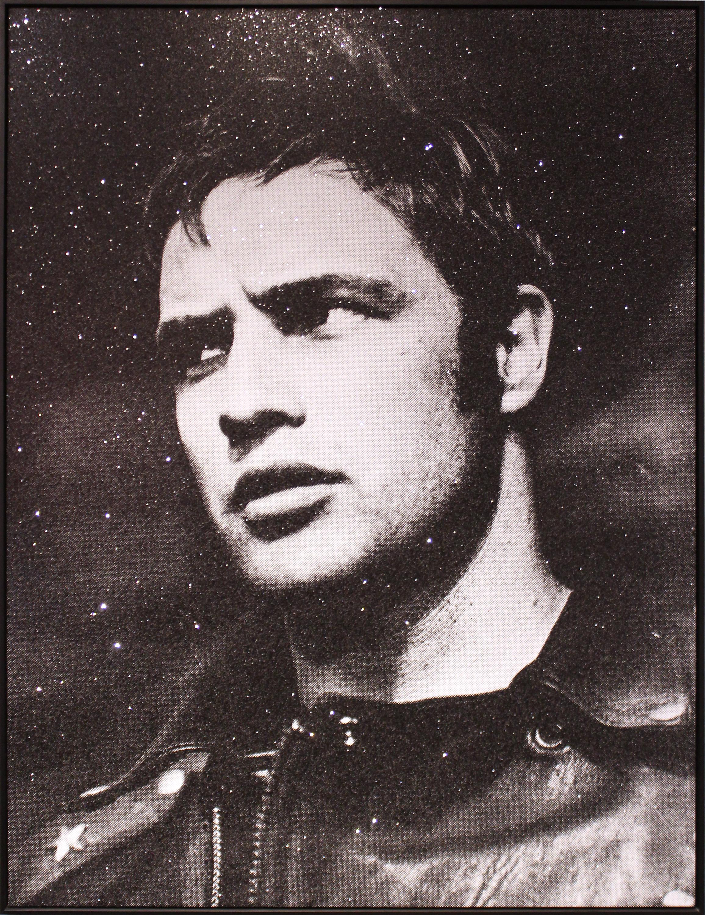 Portrait de Brando - Sérigraphie noir et blanc avec poussière de diamant de Marlon Brando - Print de YOUNG, RUSSELL