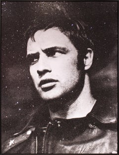 Portrait de Brando - Sérigraphie noir et blanc avec poussière de diamant de Marlon Brando