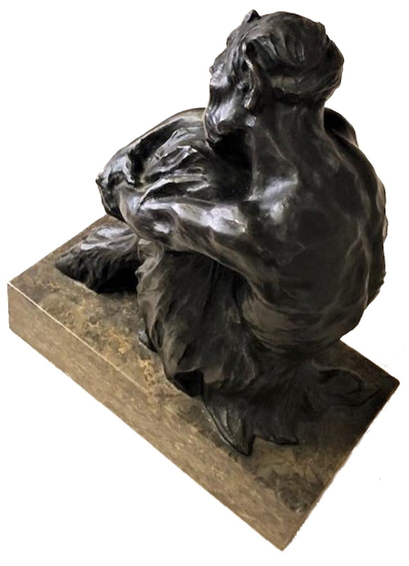 Early 20th Century Young Satyr in Reverie, Jugenstil Patinated Bronze Sculpture, ca. 1900