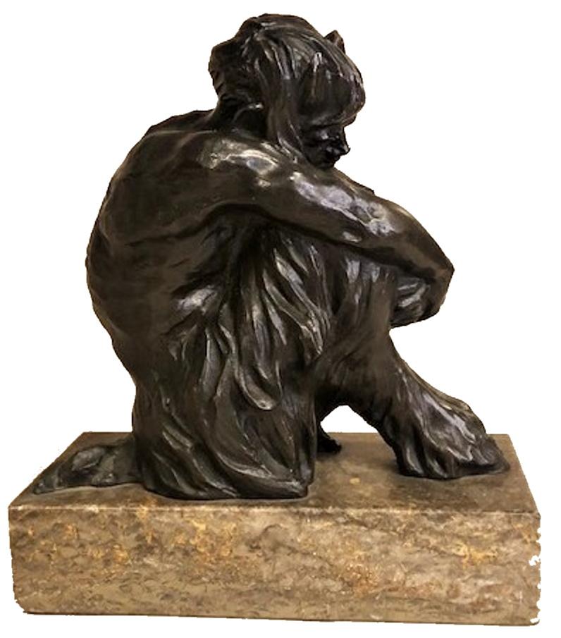 Young Satyr in Reverie, Jugenstil Patinated Bronze Sculpture, ca. 1900 1