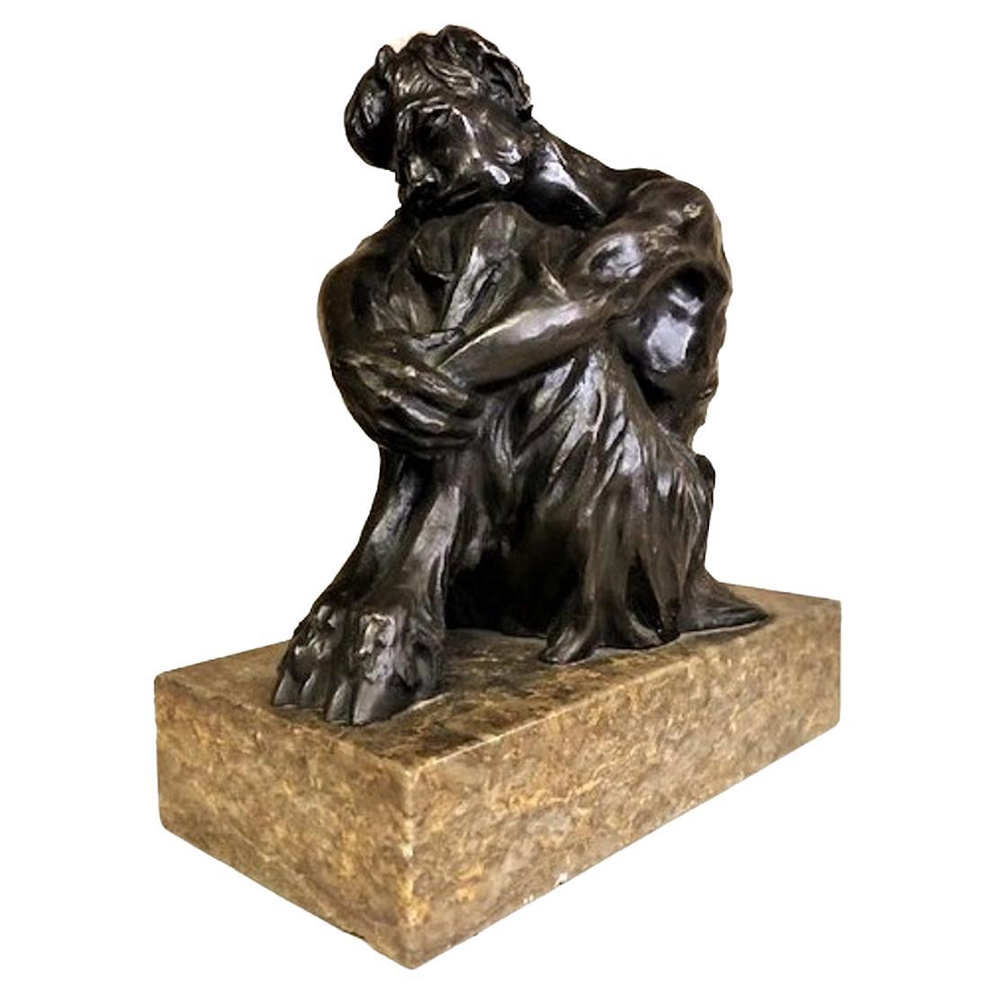 Young Satyr in Reverie, Jugenstil Patinated Bronze Sculpture, ca. 1900