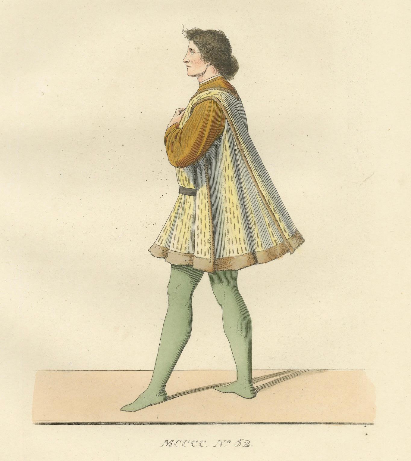 Engraved Young Sienese, Noblewoman, and Apothecary in Medieval Italian Dress - 1845 For Sale