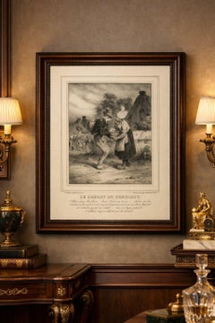 Young Soldier Saying Farewell to Sweetheart, Romantic French Lithograph c.1830