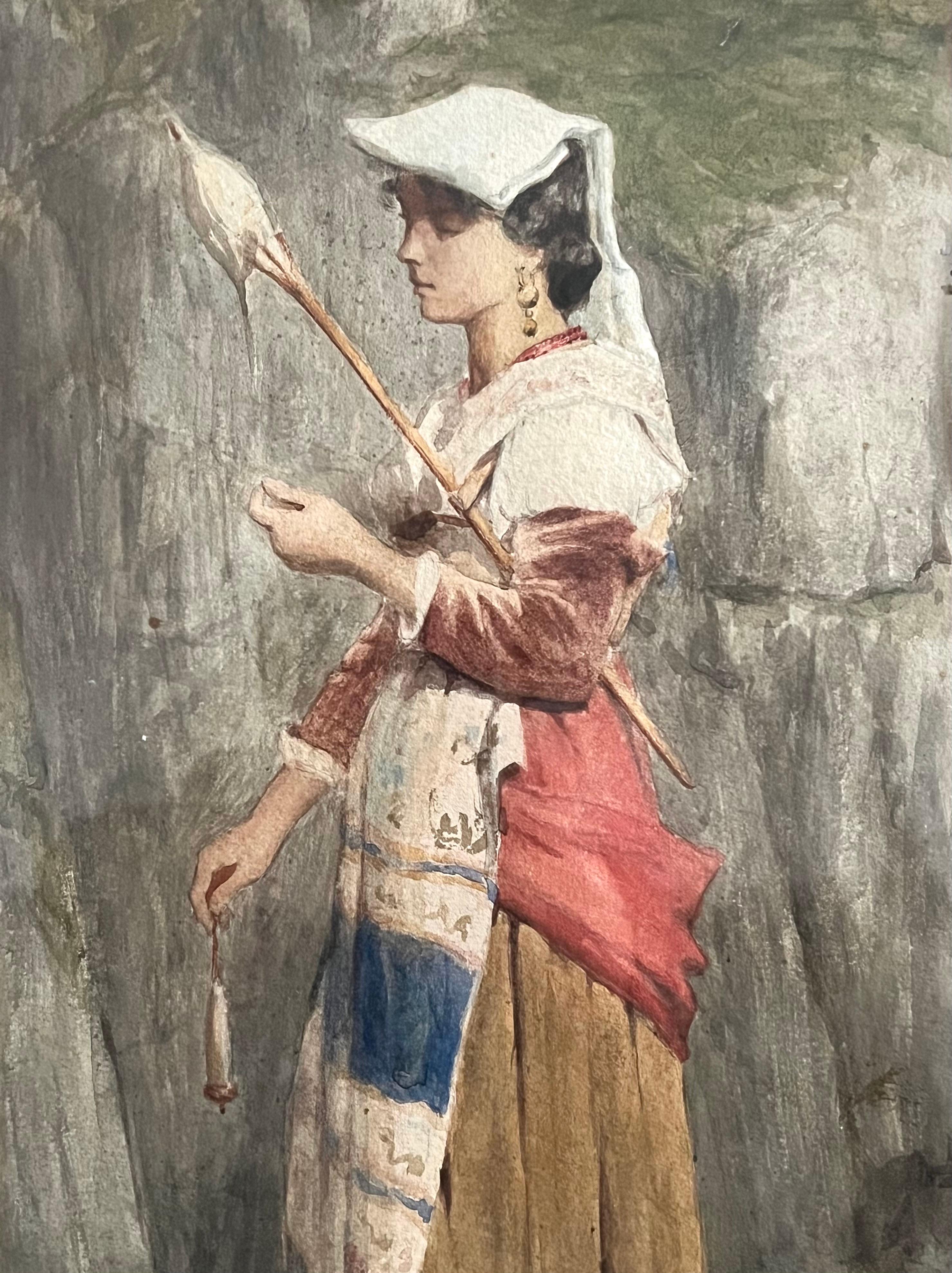 Junge Spinnerin in Tracht Italienische Schule, 19. Jahrhundert im Angebot 6