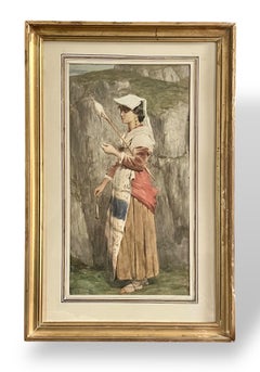 Young spinner in traditional costume Italian school, 19th century
