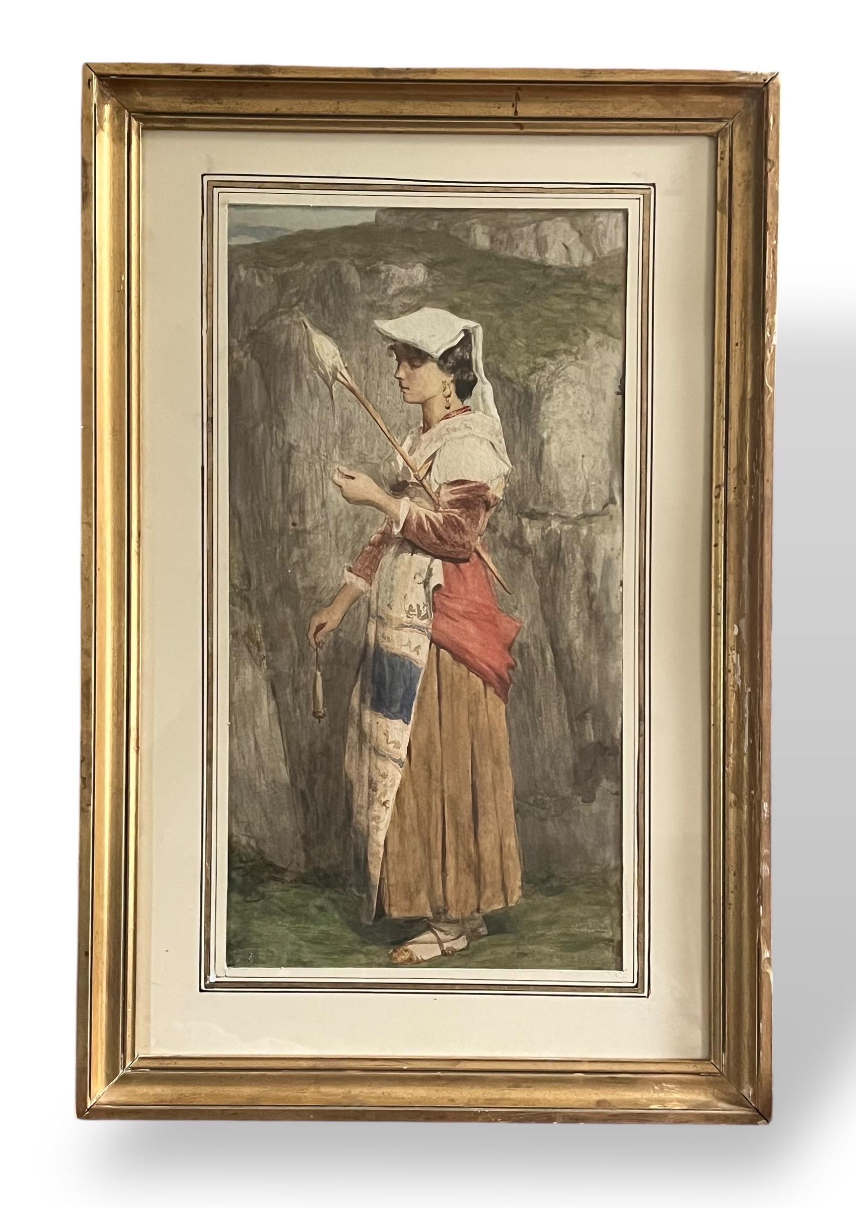 Junge Spinnerin in Tracht Italienische Schule, 19. Jahrhundert im Zustand „Gut“ im Angebot in Beuzevillette, FR