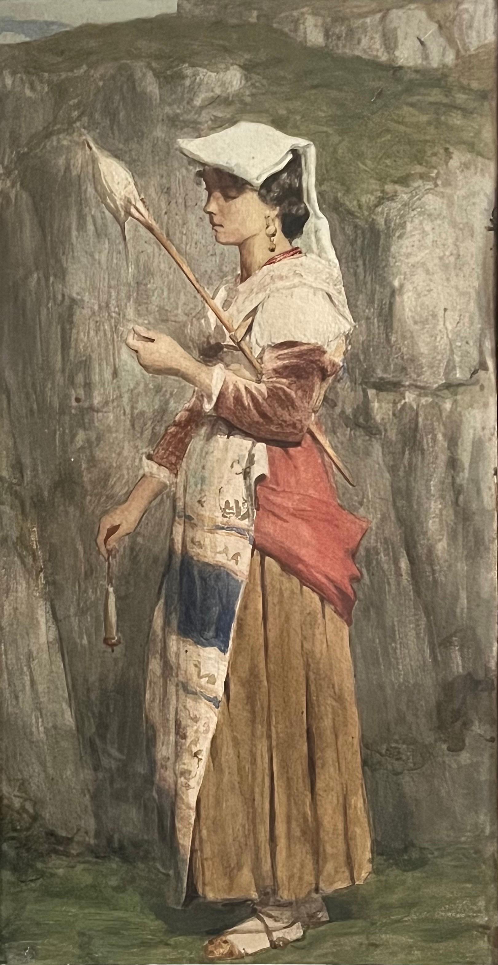 Junge Spinnerin in Tracht Italienische Schule, 19. Jahrhundert im Angebot 1