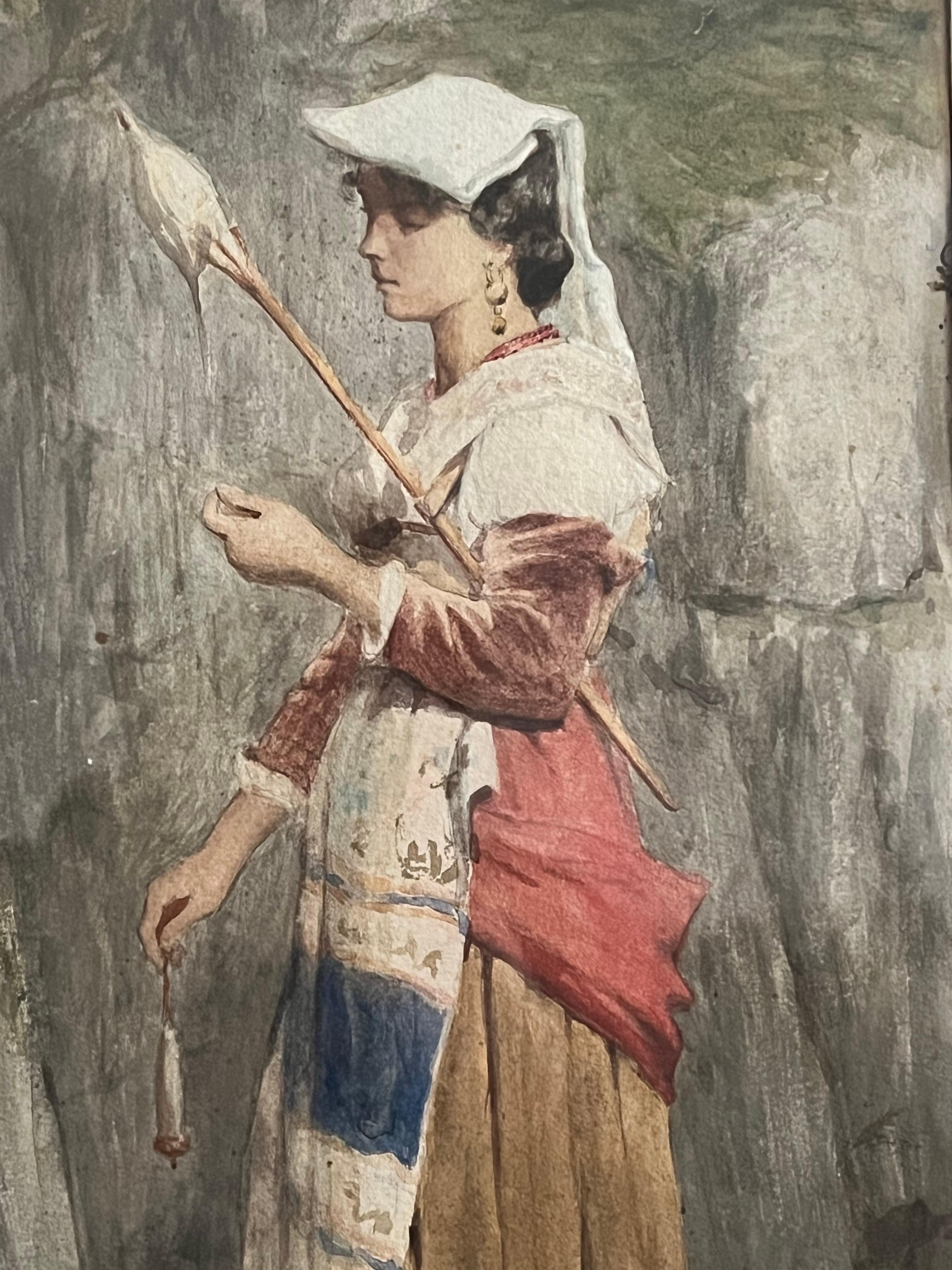 Junge Spinnerin in Tracht Italienische Schule, 19. Jahrhundert im Angebot 2