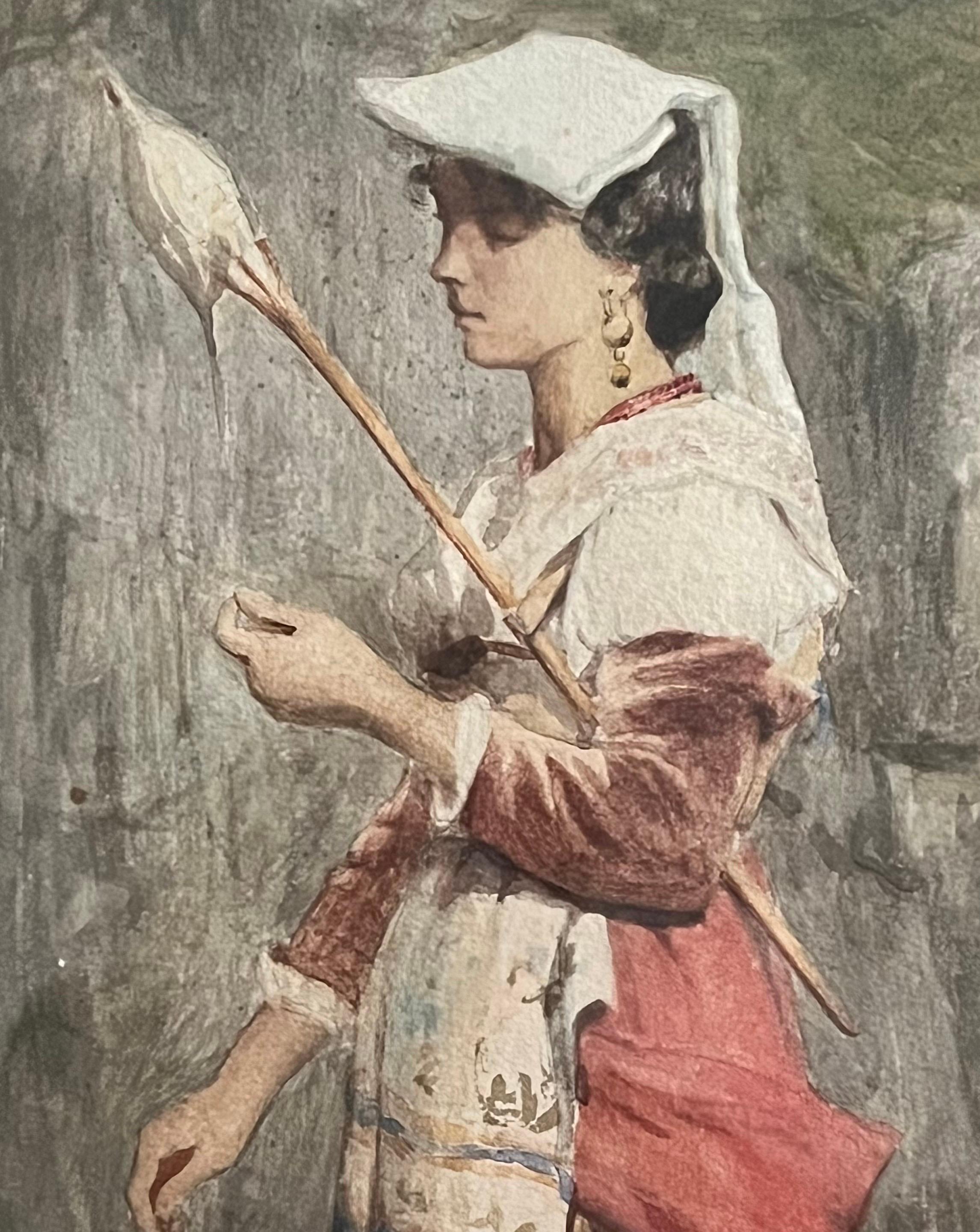 Junge Spinnerin in Tracht Italienische Schule, 19. Jahrhundert im Angebot 3