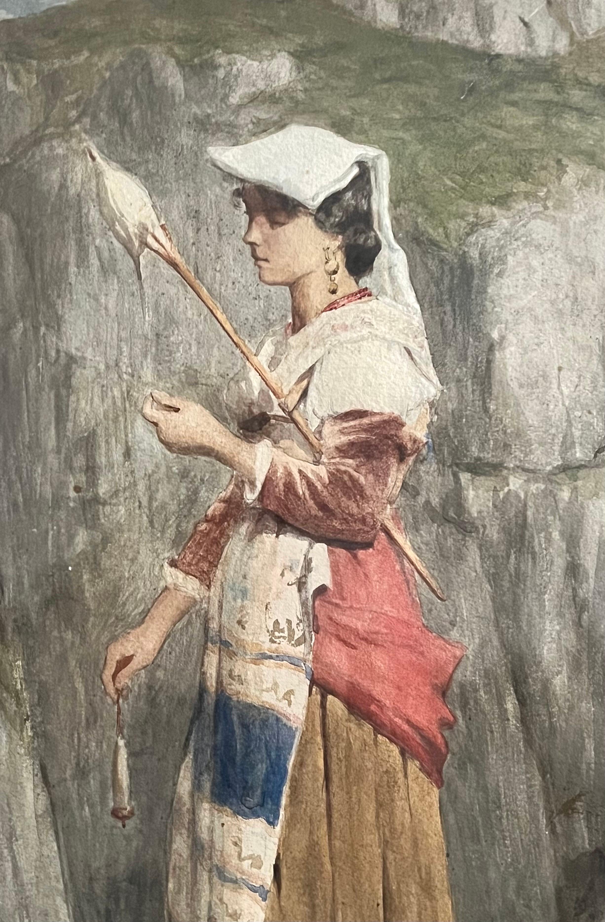 Junge Spinnerin in Tracht Italienische Schule, 19. Jahrhundert im Angebot 4