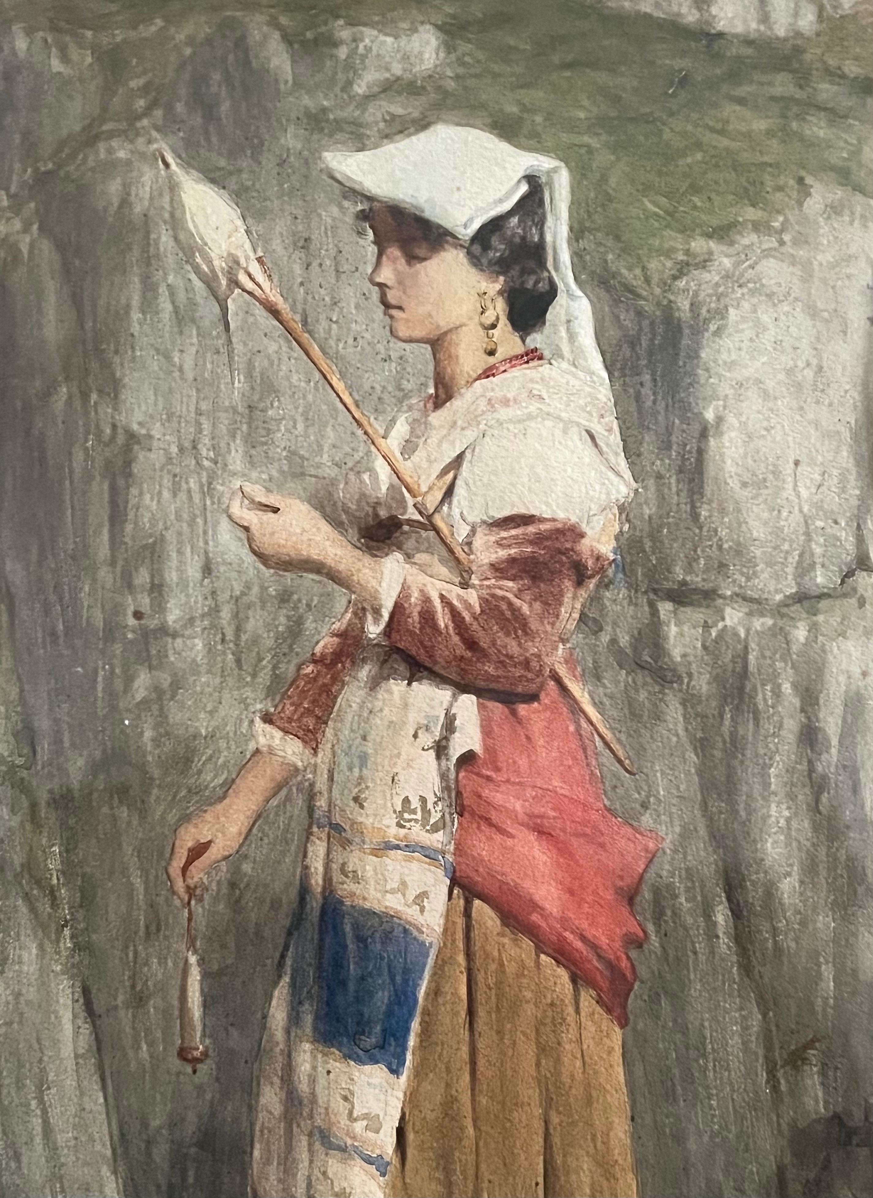 Junge Spinnerin in Tracht Italienische Schule, 19. Jahrhundert im Angebot 5