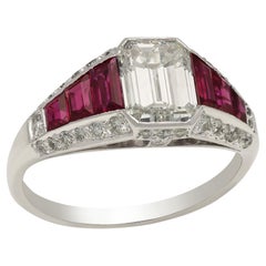 Young & Stephens 1.35ct Emerald Cut Diamond & Ruby Ring circa 1985