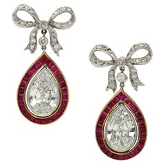 Young & Stephens 1.57ct Pear Shape Diamond & Ruby Drop Earrings circa 1985
