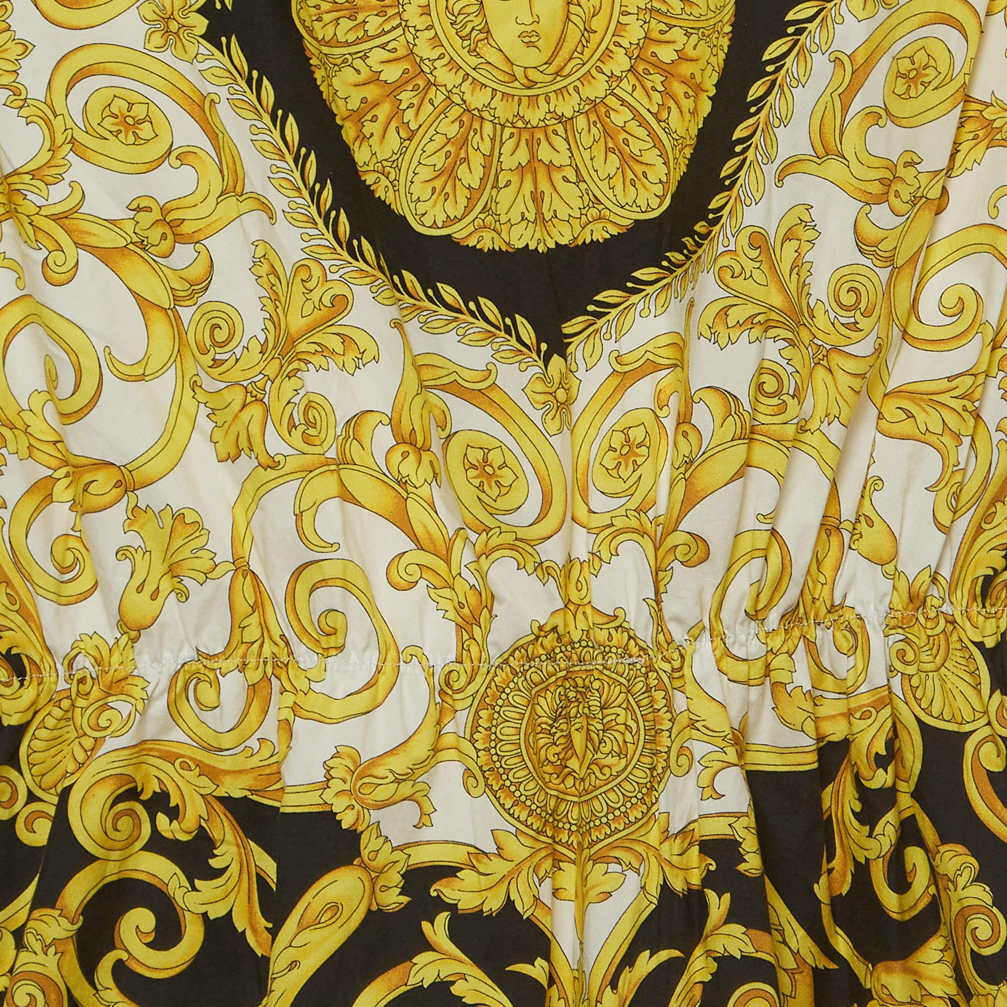 Marrone Giovane abito in cotone con stampa barocca nero/oro Versace (12 anni) in vendita