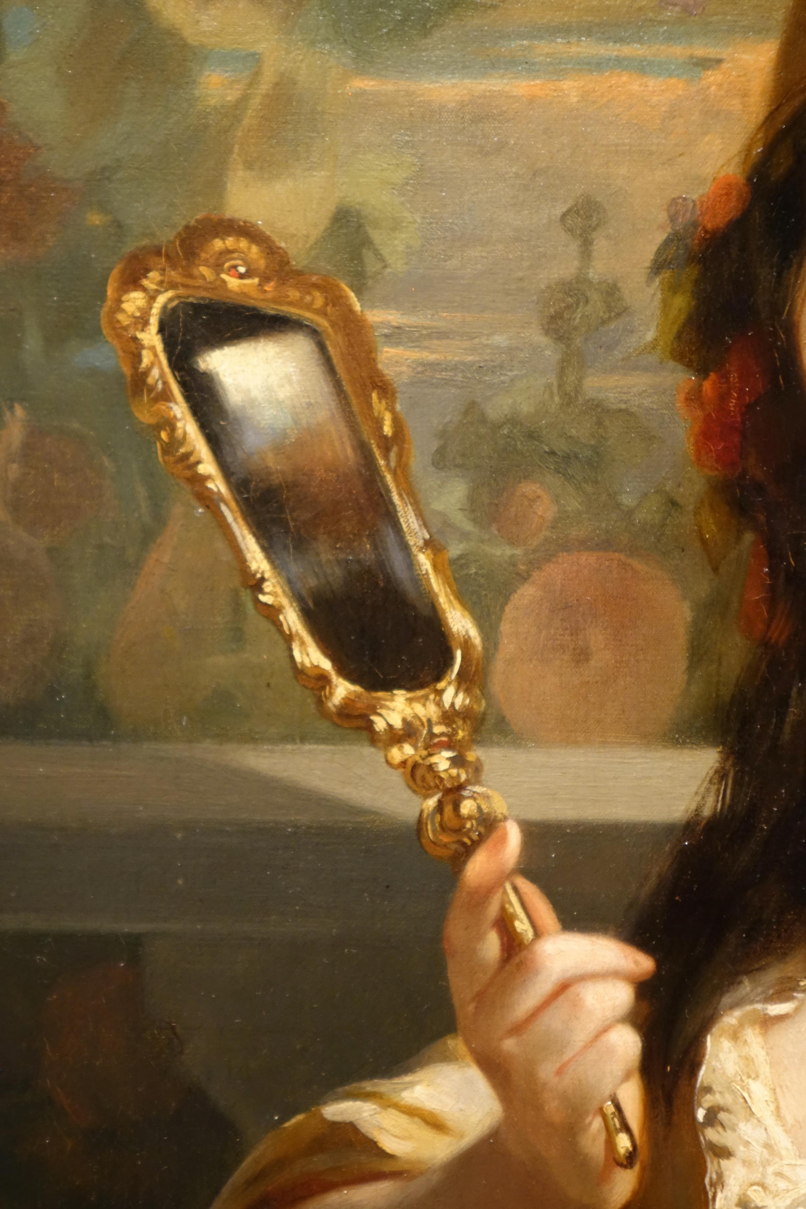 Young Woman At The Mirror“, Öl auf Leinwand, Ch. Louis Muller (1815-1892) (Französisch) im Angebot