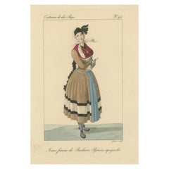 Young Woman from Bucharo, Spanish Pyrenees – Hand-Colored Engraving, c.1820