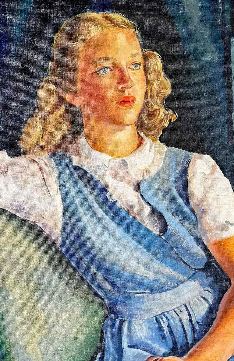 Young Woman in Blue Dress", Stunning 1940s Portrait of Blonde Female For  Sale at 1stDibs | 1940s blonde