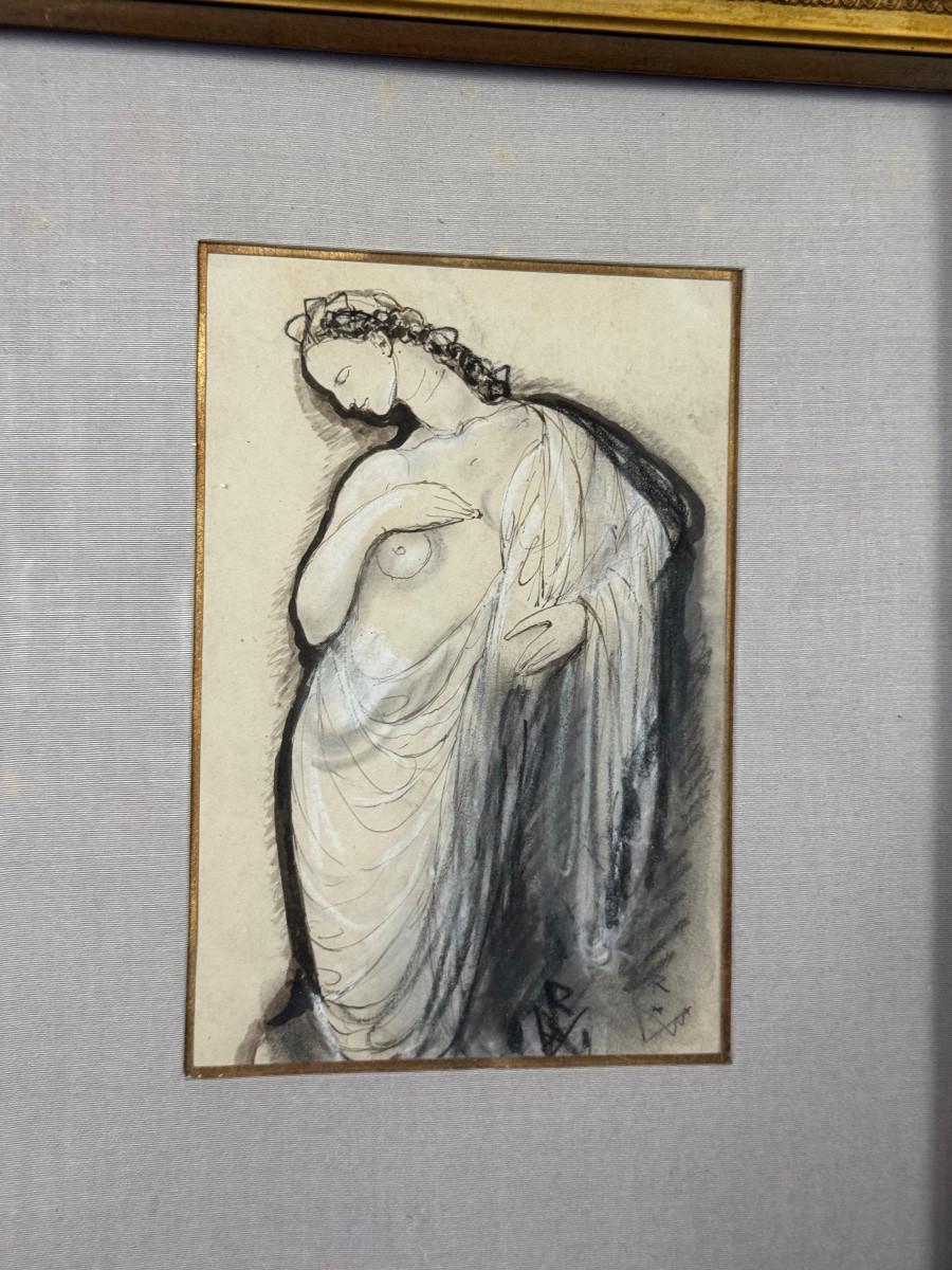 Jeune femme, technique mixte sur papier, Victor Rousseau (1865-1954) Excellent état - En vente à Honnelles, WHT
