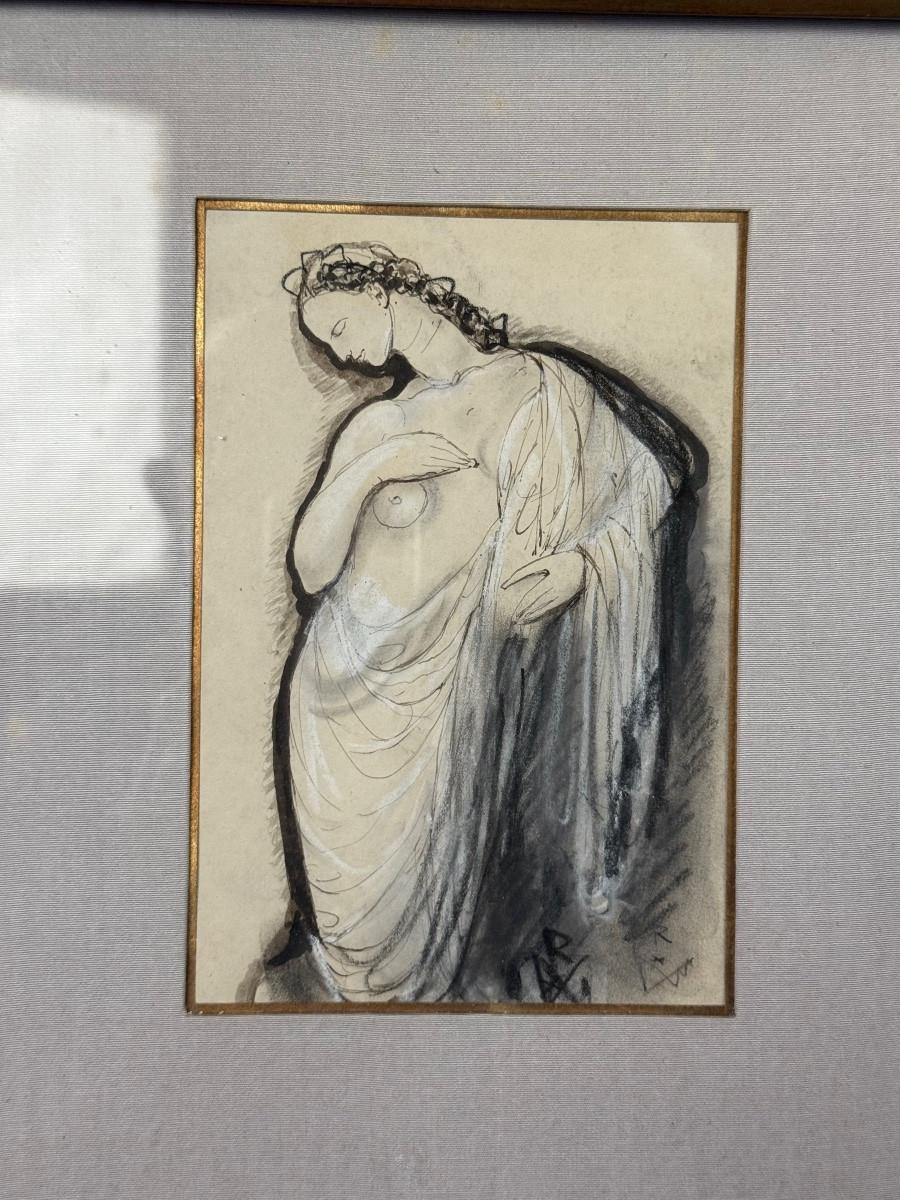 Jeune femme, technique mixte sur papier, Victor Rousseau (1865-1954) en vente 1