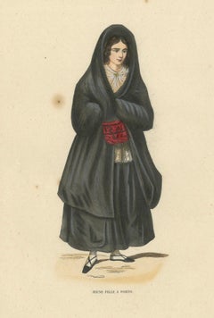 Young Woman of Porto, Portugal – Hand-Coloured Lithograph by Markaert, c.1845