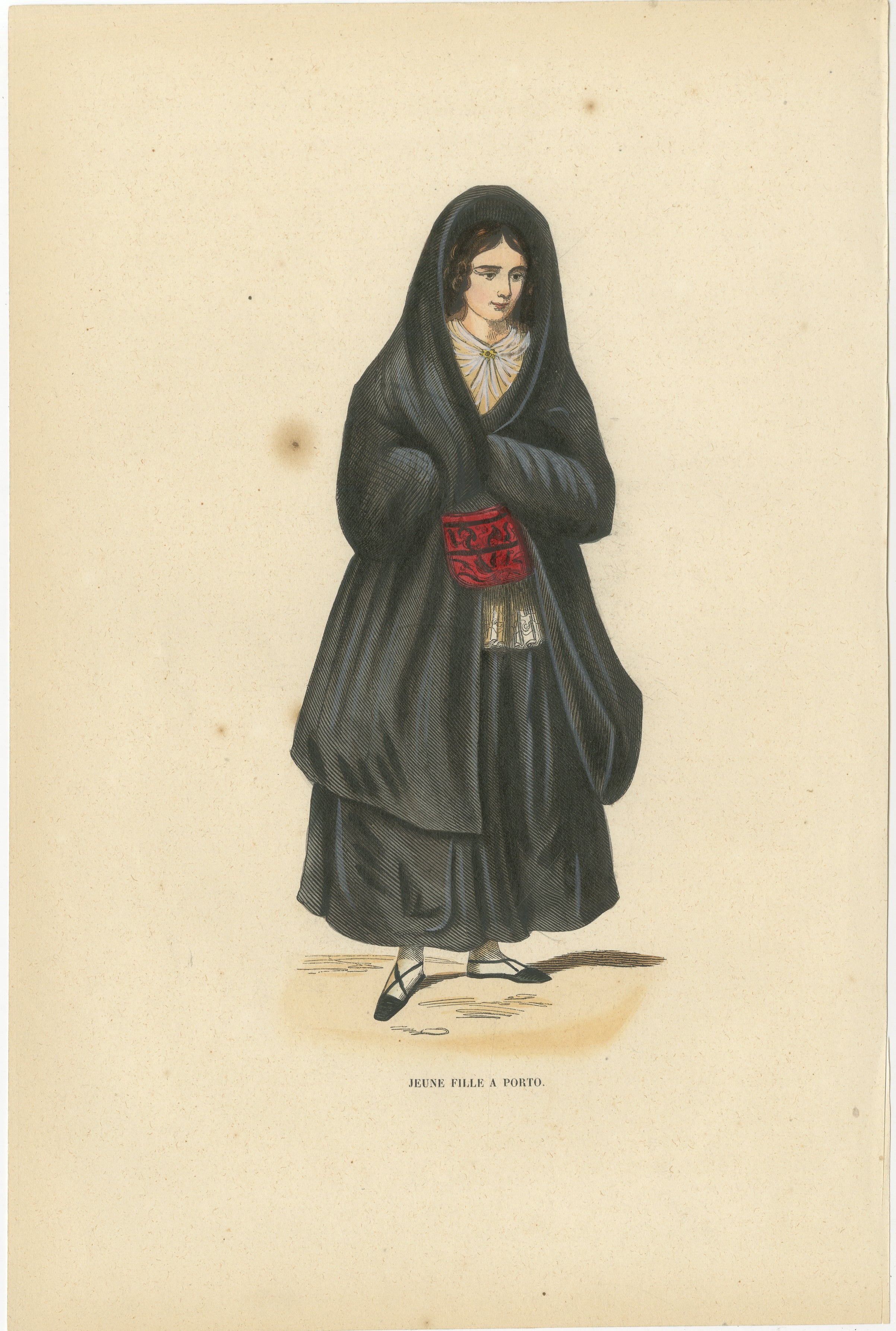 Joven de Oporto, Portugal - Litografía coloreada a mano de Markaert, c.1845