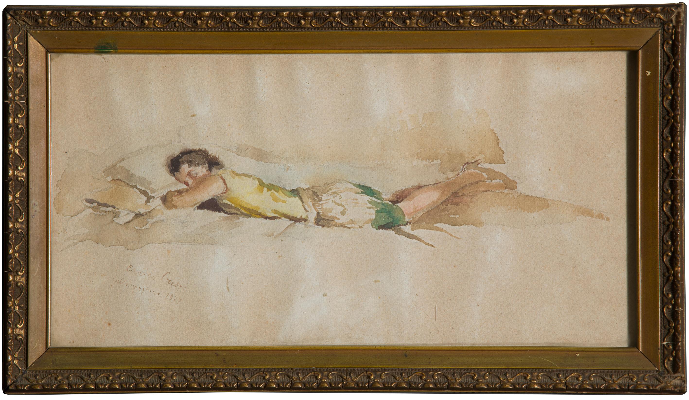 Art déco Portrait de jeune femme italienne signé Enrico Crespi et daté  en vente