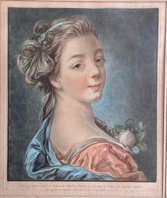 Young Woman with a Ribbon – Engraving after François Boucher 18th - L.M. Bonnet