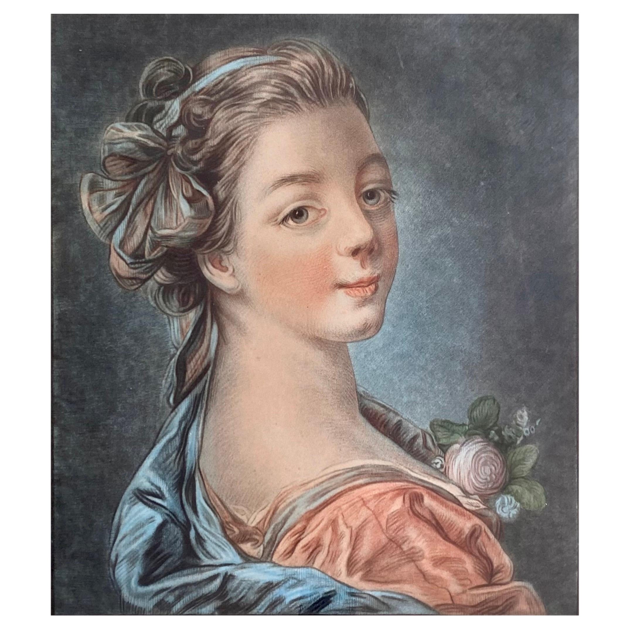 Jeune femme au ruban - Gravure d'après François Boucher 18e - I.L.A. Capot en vente