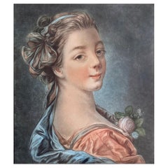 Antique Young Woman with a Ribbon – Engraving after François Boucher 18th - L.M. Bonnet