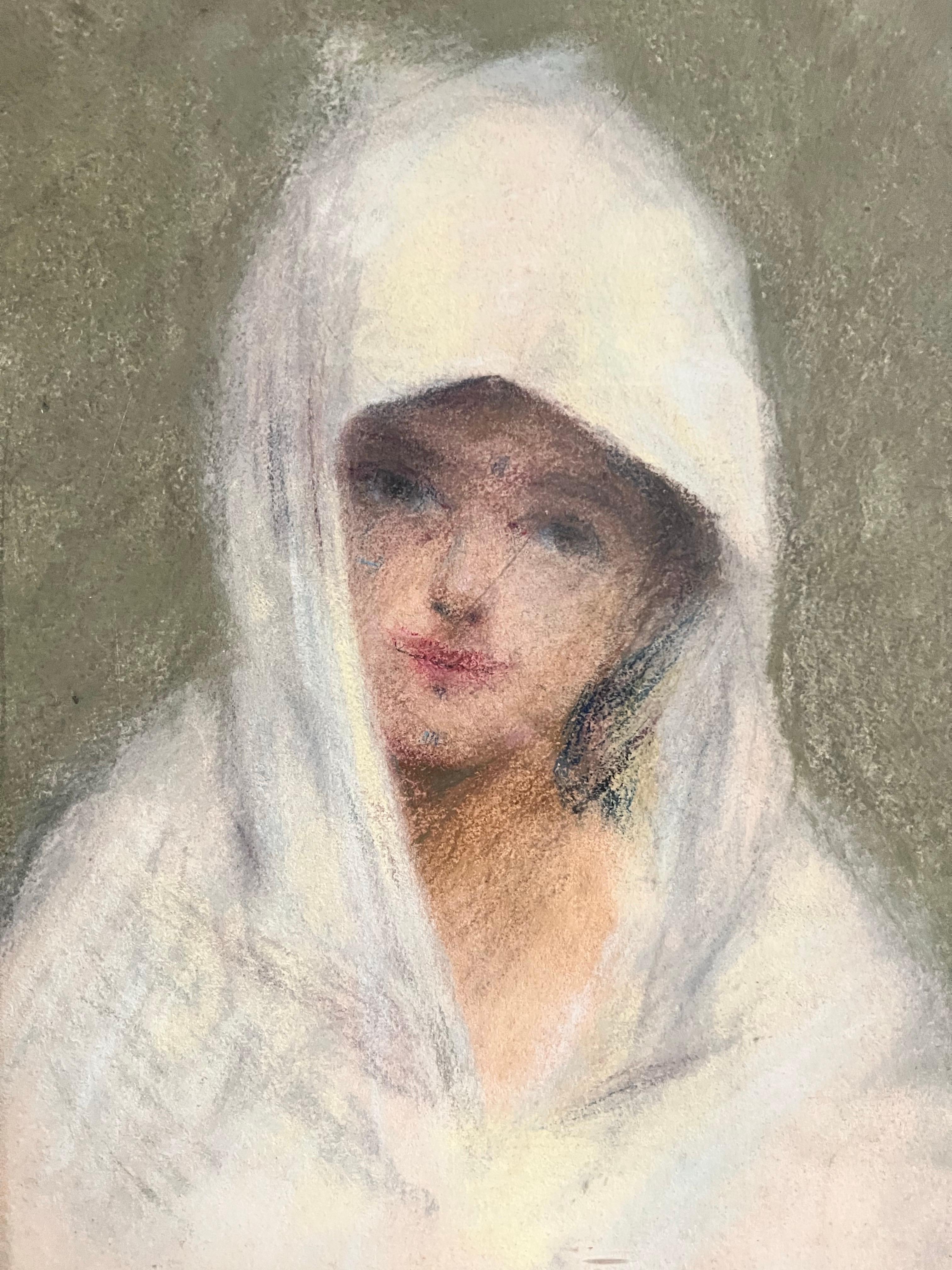 Français Jeune femme au voile blanc, Cercle d'Edmond Aman-Jean, début du 20e siècle en vente