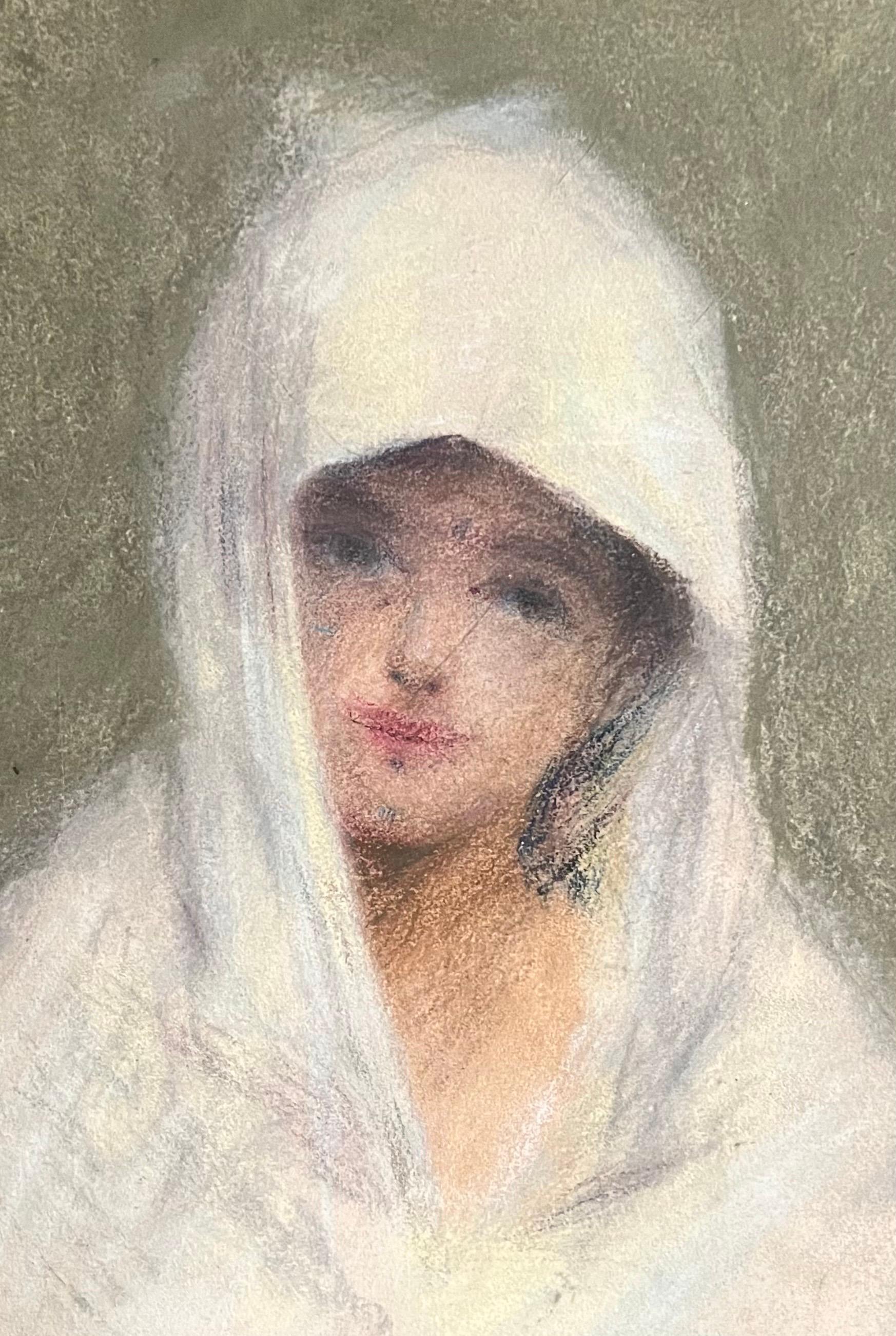 Jeune femme au voile blanc, Cercle d'Edmond Aman-Jean, début du 20e siècle en vente 1