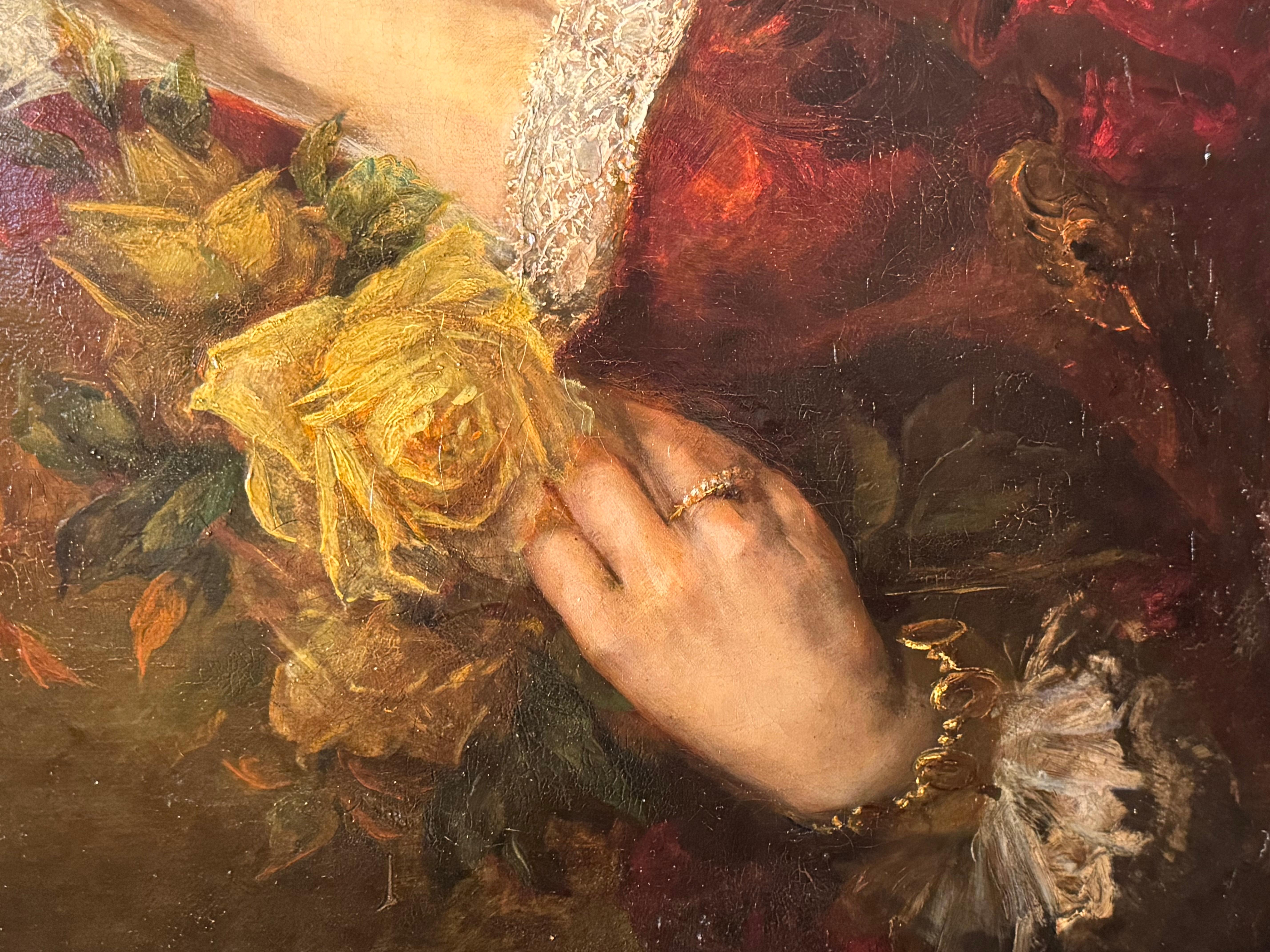 Tedesco Giovane donna con bouquet di rose , A.BRASCH, 1901 in vendita