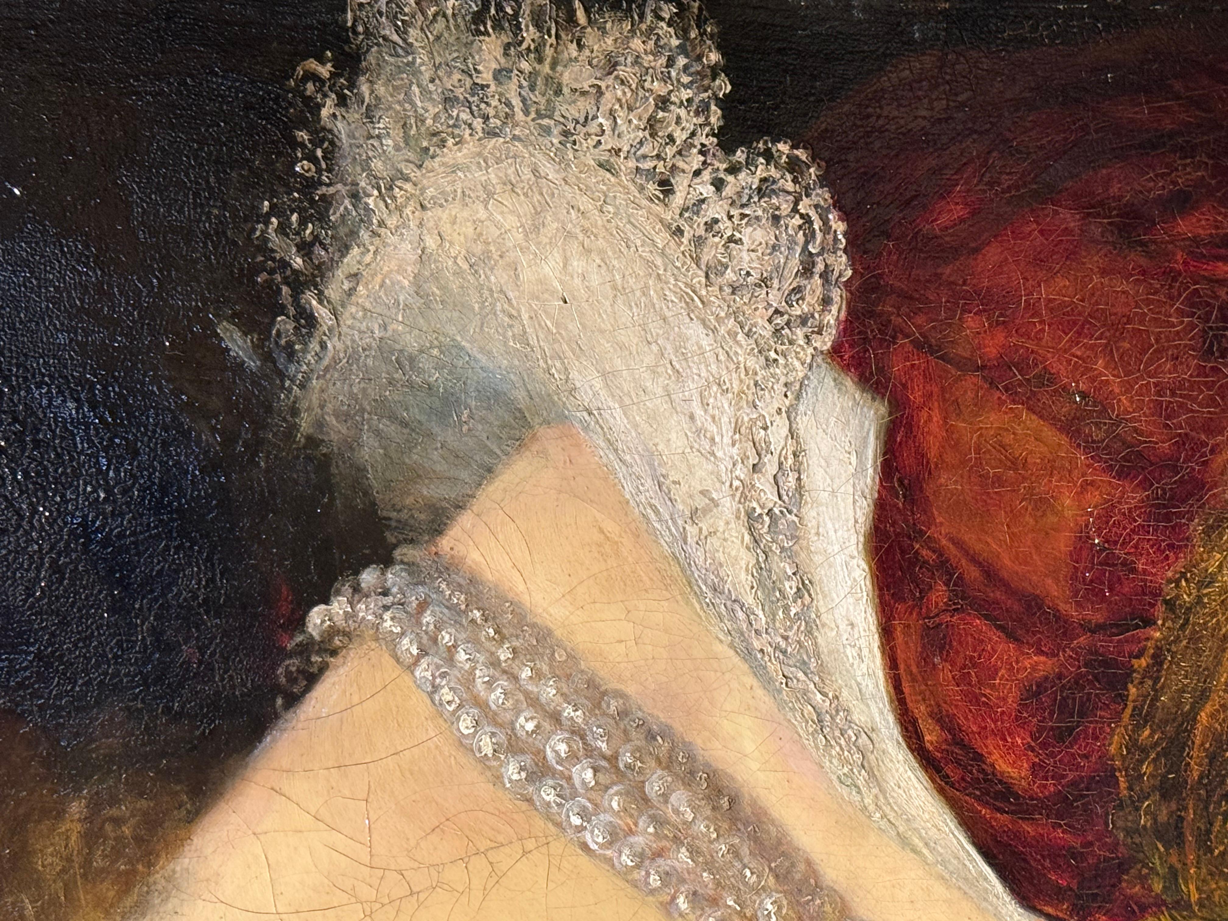 Dipinto a mano Giovane donna con bouquet di rose , A.BRASCH, 1901 in vendita
